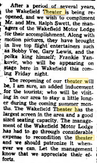 Wakefield Theatre - Re-Opening Article April 17 1975